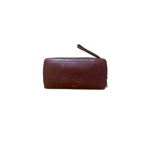 Fossil Brown Leather‎ Zip Around Wallet Wristlet Clutch Women's